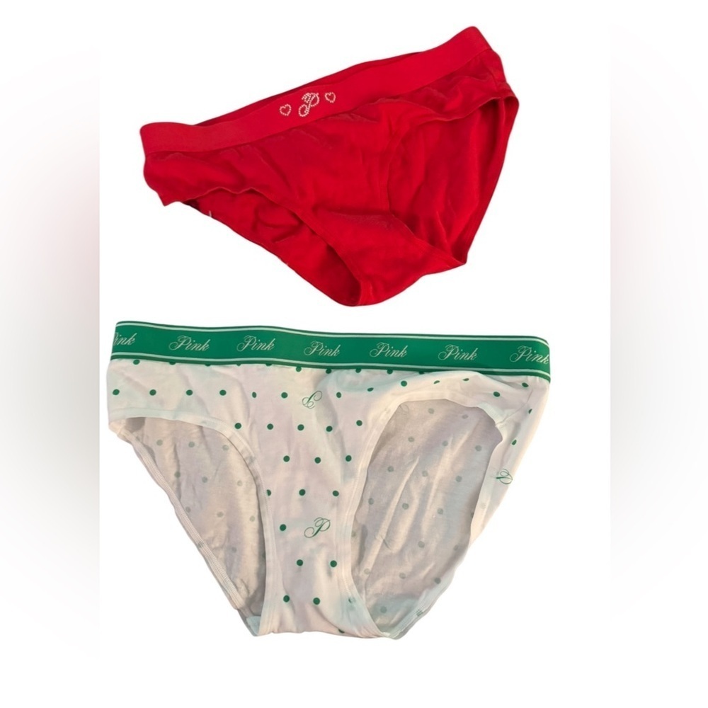 PINK 2 Pair Women's Pin Up Red St. Paddy’s Grn SZ M Hipster Hip Hugger Panties